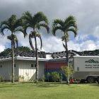 House with palm trees under a cloudy sky, trailer parked beside, Pro Built Hawaii logo visible.
